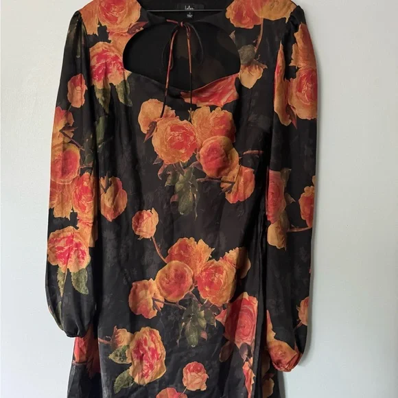 Lulu's Black and Orange Floral Long Sleeve Dress - Picture 12 of 12